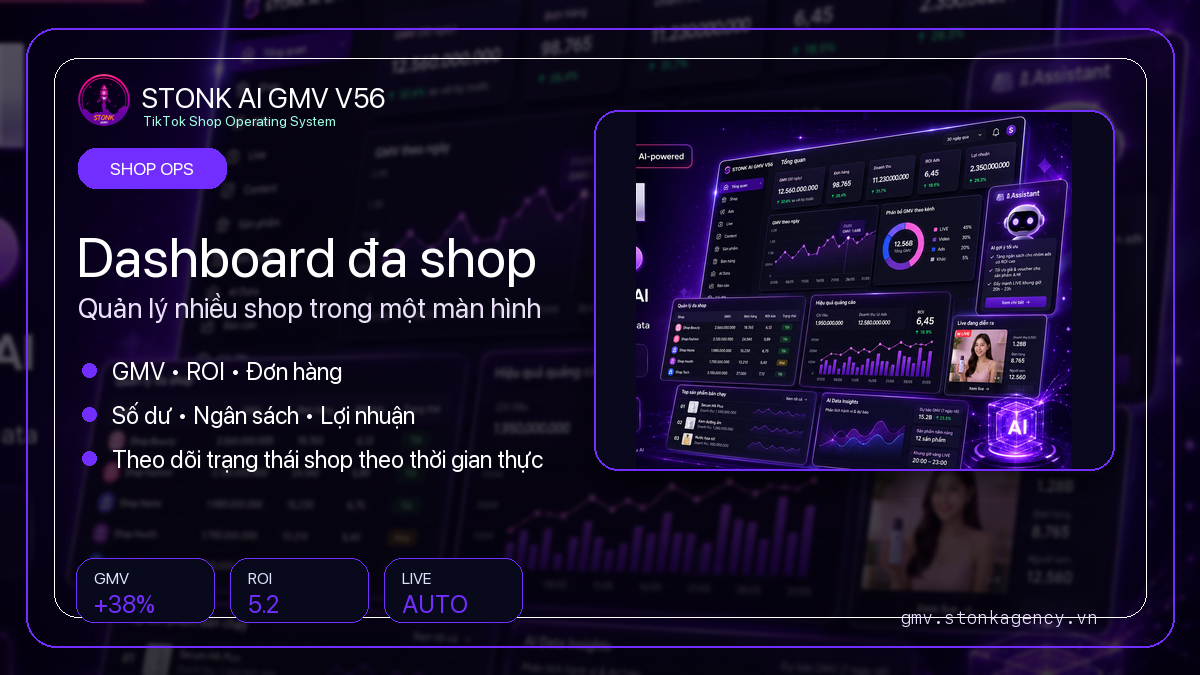 Dashboard đa shop STONK AI GMV